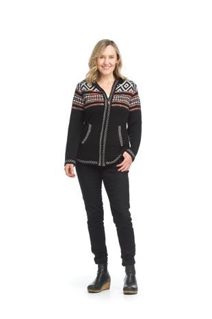 JT-15703 - Fairisle Knit Zip Up Hooded Jacket  - Colors: Black,Grey - Available Sizes:XS-XXL - Catalog Page:68 